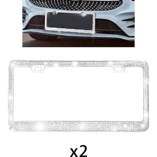 2 Clear Diamond Bling Crystals Chrome License Plate Frames for Auto-Car, License Cover Holder Rhinestone Car License Frame