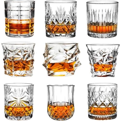 2PCS Wine Cocktail Glass Lead-free Heat Resistant Transparent Crystal Beer Whiskey Brandy Vodka Cup Multi Pattern Drinkware Bar