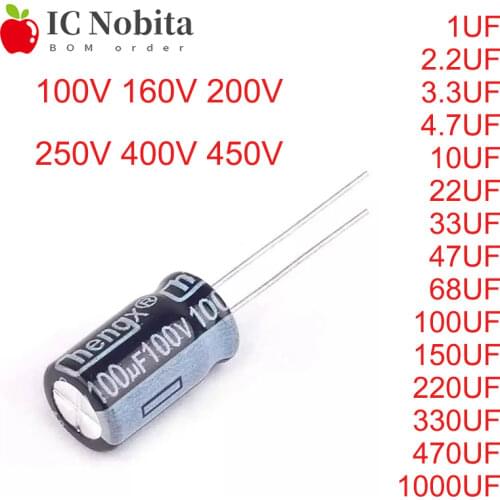 20PCS Aluminum Electrolytic Capacitor 100V 160V 200V 250V 400V 450V 1UF 2.2UF 3.3UF 10UF 22UF 47UF 100UF 150UF 220 330UF 470UF