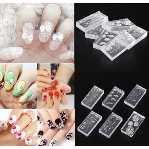 6Pcs/set 3D Acrylic Mold DIY Design Silicone Nail Art Templates Pattern Manicure Beauty Nails Art 3D Nail Art Molds