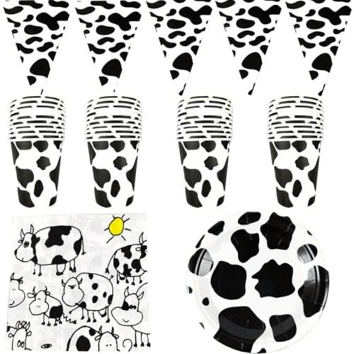 40pcs/lot Cows Theme Bunting Dishes Glass Birthday Party Plates Cups Flags Napkins Decorate Kids Favors Happy Baby Shower Banner