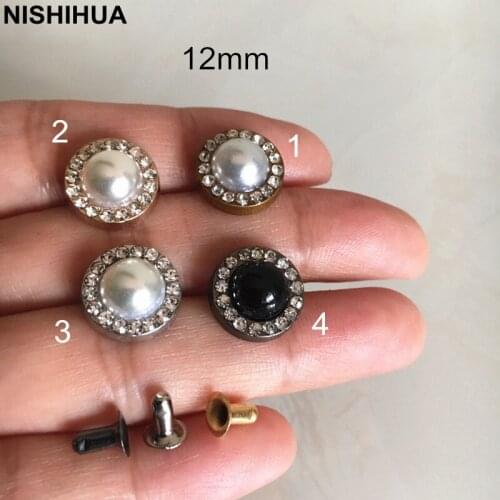 50 sets - 12mm Round Metal Rivet Studs Sparkling Metal Cup With Pearl,Repair Rivet Spike For Shoes,Garment,Bags,Hat,Leather