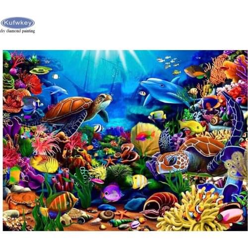 Full Square round drill 5D DIY Diamond embroidery undersea Turtle dolphin fish Diamond Painting Cross Stitch Rhinestone Mosaic