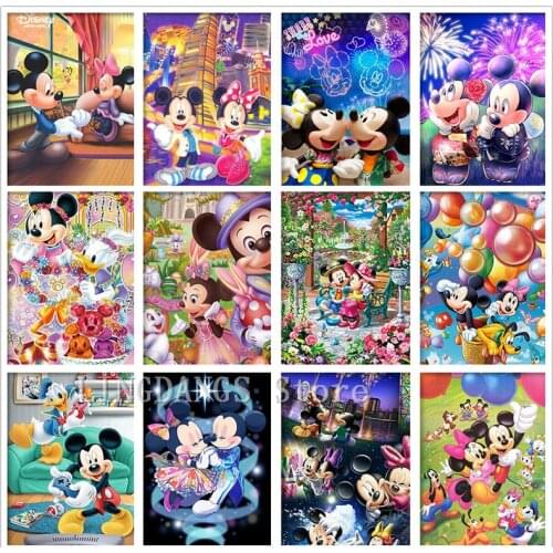 5D DIY Full Drill Diamond Painting Disney Mickey Minnie Cartoon Flower Diamond Mosaic Embroidery Cross Stitch Home Decor Gift
