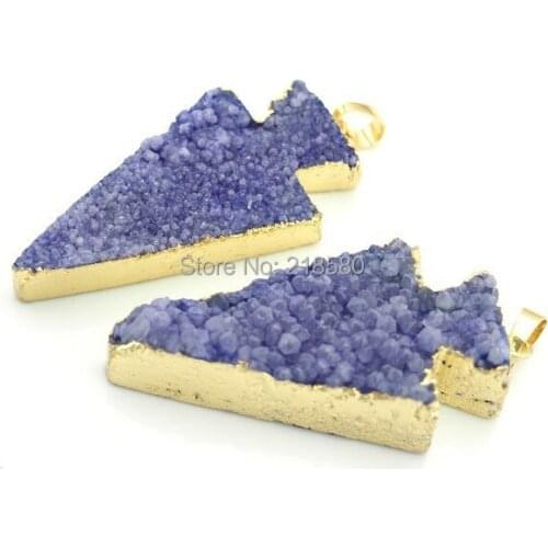 C150211026 Purple Druzy Arrowhead Pendant Charm Edged in Gold Edge
