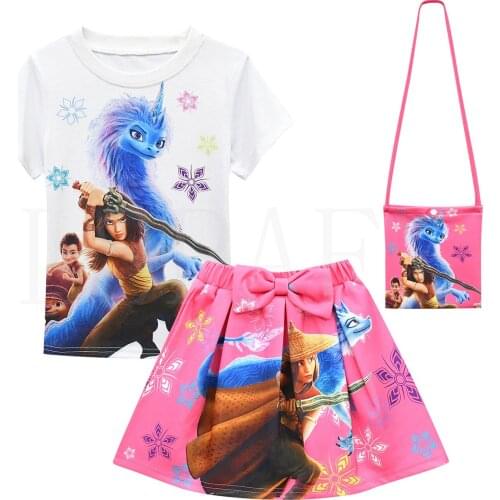 Disney Raya and The Last Dragon Girls Dress Summer Kids Clothes Girl Clothing Princess Dress T-shirt and Skirt Set Party Dress