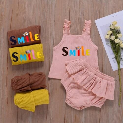 Baby Girls 2Pcs Clothes Set Sleeveless Letter Printed High Neck Halter Tops with PP Shorts Clothes Set 0-3Y