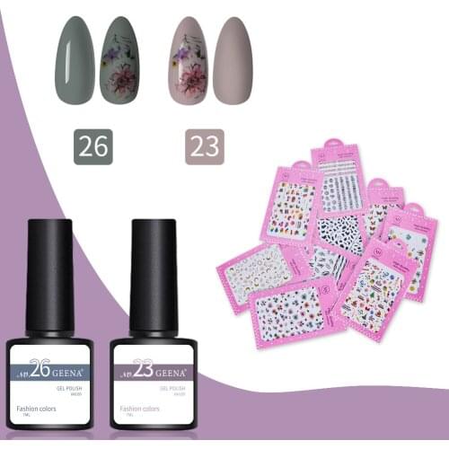 Geena 2PCS/SET Gel Polish With 1 Paper Sticker Nail Polish DIY Beauty Nails Art Decoration Sticker Polish