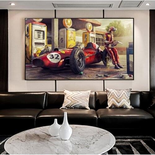 Ferraris F1 Racing Car Canvas Art Posters and Prints Retro Artworks Canvas Pictures for Modern Home Living Room Wall Decor