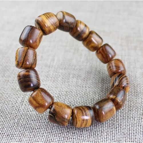 Indonesian flower Qinan wooden hand string personality barrel15mm log men and women Qinan sink Bracelet Buddha bead jewelry gift