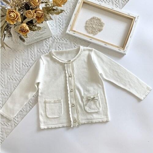 Baby Girls Cardigan Toddler White Knitted Top Kids Air Conditioning Clothes 2-8Y