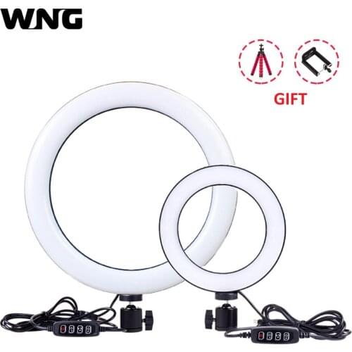 6"/10" Dimmable Ring Light LED Selfie Ring Light for Live Studio Makeup Photography with Mini Tripod Phone Clip