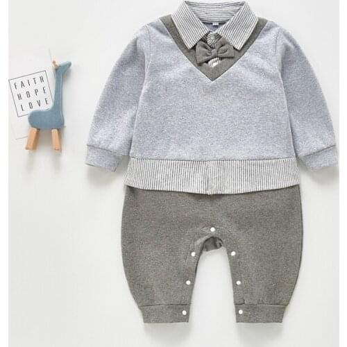 Gentleman Baby Boys Rompers Long Sleeve Spring Autumn Newborn Boy Clothes 0-3Y Boy Infant Overalls Baptism Birthday Clothing Boy
