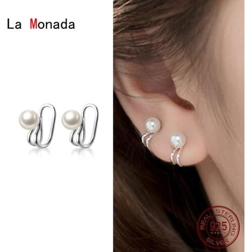 La Monada Clip On Earrings Women Fine In Jewelry 925 Sterling Silver Ear Clip Earrings For Women Korean Fake Piercing Pearl