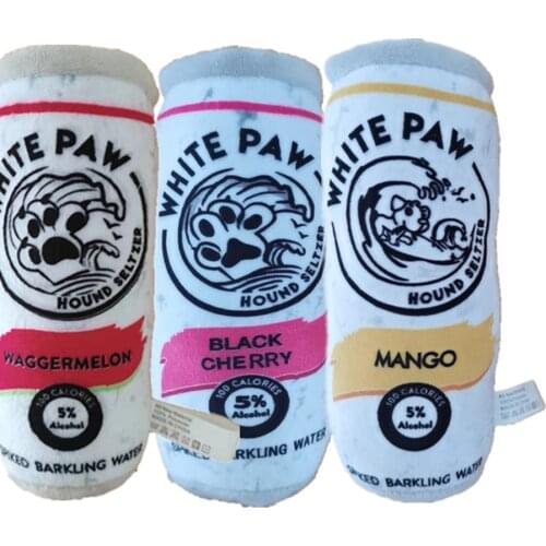 Lovely stuffed plush squeaky dog pet toys white paw dog bottle toy