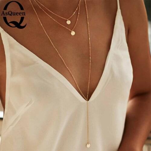 Minimalist Round Disco Coin Chain Necklace Pendant Dainty Sequins Multi Layers Necklaces Women Statement Neck Collar New