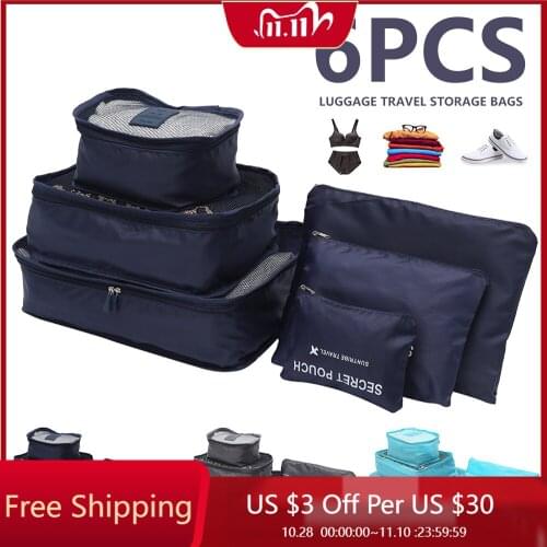 6 PCS Travel Storage Bag Set for Clothes Tidy Organizer Wardrobe Suitcase Pouch Travel Organizer Bag Case Shoes Packing Cube Bag