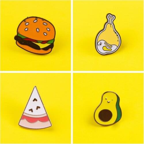 Food Series Set Chicken Leg Pizza Avocado Brooches Metal Badges On Clothes Accessories Enamel Pins On Jeans Jacket Anime Icons