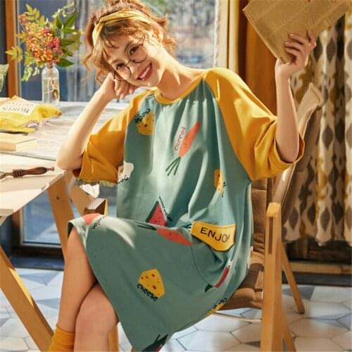 Nightdress womens home service cotton ins Sleepwear womens summer fat mm200 kg large size loose pregnant women skirt 2020