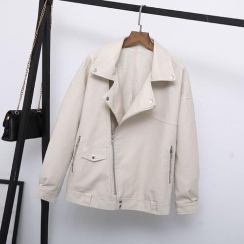 Autumn Faux Soft Leather Pu Jacket Women Loose Punk Coat Female Turndown Collar Moto Biker Rivet Zipper Street Overcoat Y856