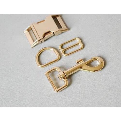 10 sets 25mm Metal D ring belt straps 8 button release buckle spring hook DIY Dog Collar Leash Set Metal Accessories