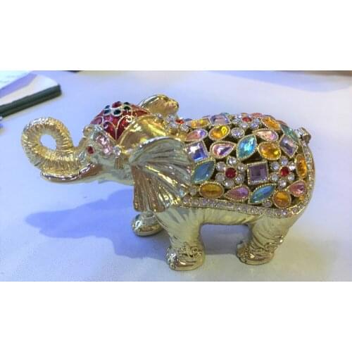 Color Stones Studded Elephant Jewelry Trinket Box Crystals Elephant Keepsake Display Box Cute Animal Shaped Gift