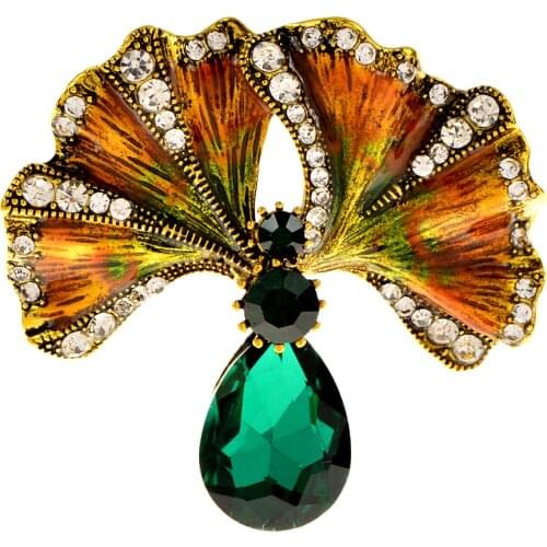 CINDY XIANG Vintage Enamel Plant Leaves Brooches For Women Rhinestone Ginkgo Leaf Brooch Pins Corsage Crystal Party Jewelry Coat