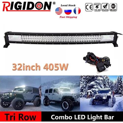 RIGIDON 7D Tri-Row 32inch 405W Curved Led Light Bar Combo Beam for Offroad Truck 4WD SUV ATV Car Driving Light Car Fog Light