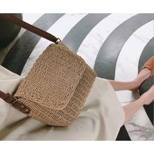 Vintage Handmade Woven Women Summer Handbag Straw Beach Wholesale Shoulder Bag With Brown Belt