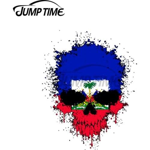 Jump Time 13 x 9cm For Chaotic Haitian Flag Splatter Skull Graffiti Vinyl Decal Motorcycle Car Pull Flower Scratch-Proof Sticker