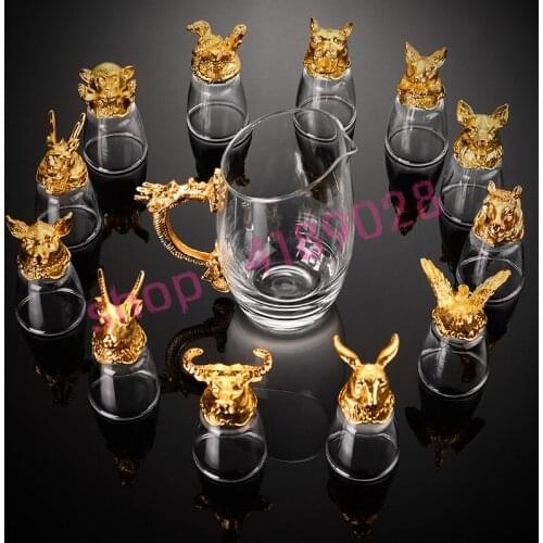 Alloy, glass, twelve zodiac Chinese style wine set / tea set