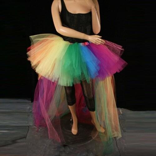 Rainbow Hi Low Tulle Skirt Asymmetrical Puffy Long Cocktail Tutu Prom Party Skirt Saia Hippie Style Ball Gown Hi Low Costume
