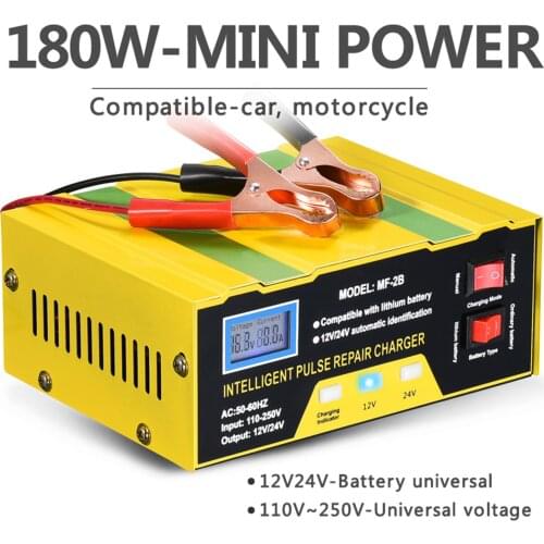 12/24V 10A Car Battery Charger LCD Display Full Automatic Smart Pulse Repair Motorcycle Car Acid Lithium Battery Charger EU Plug