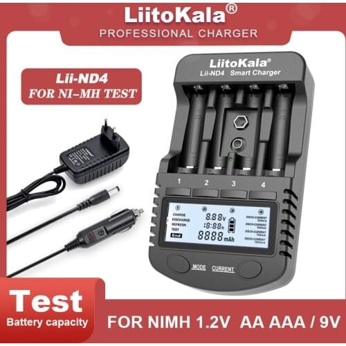 LiitoKala Lii-ND4 NiMH/Cd Charger AA AAA Charger LCD Display and Test Battery Capacity 9V Batteries