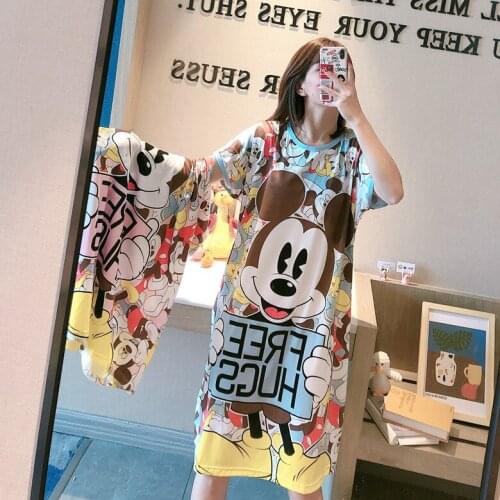 Women Mickey Minne Clothing Dresses For Home Wear Pajamas Set For Girls Casua Female Sleepwear Pjs Thin Nightwear Sleepshirts