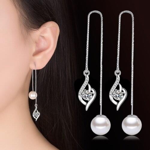 Womens Fashion Long Box Chain Drop Earrings Female Romantic Twisted Heart Zircon Pearl Dangle Earring Piercing Jewelry Gifts
