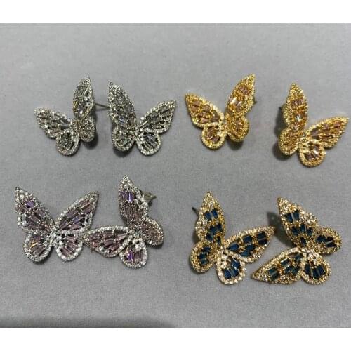 Insect cubic zircon butterfly stud earring 24*21MM fashion women jewelry free shipping copper