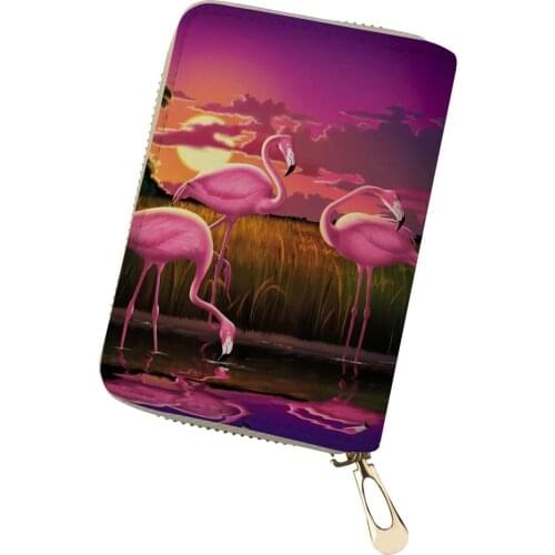 HaoYun Cartoon Women PU Leather Card Holder Flower Arts Flamingo Print Pattern Girls Money Purses Fashion Business Cluth Wallets
