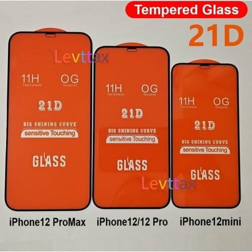 10pcs/lot 21D Tempered Glass For iPhone 12 Mini 11 Pro Max XS XR X 8 7 6S Plus Full Coverage Cover Glass Screen Protector On i12