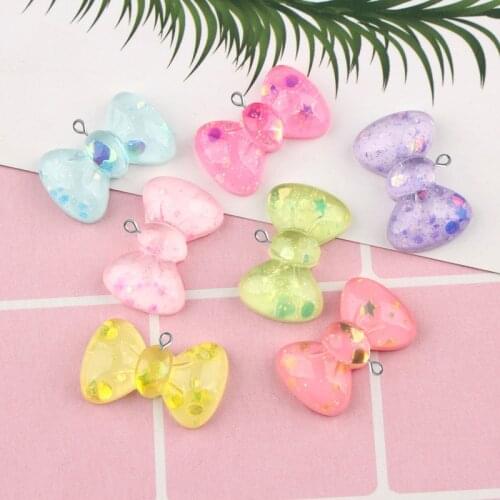 10pcs 14*22mm DIY resin bowknot bow charms kawaii cabochon ornament craft pendants decoration fashion jewelry making material
