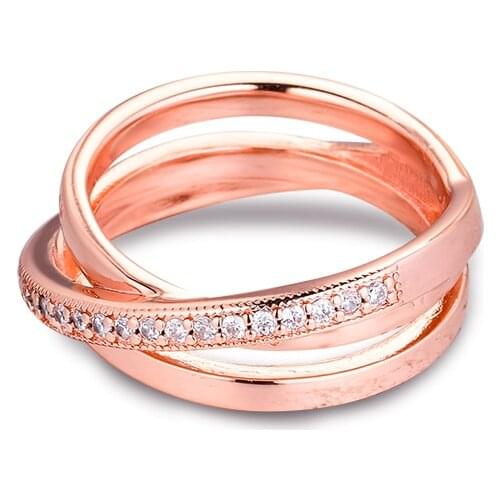 100% 925 Sterling Silver Rings for Women Crossover Pavé Triple Band Ring Stackable Fashion Jewelry Wedding Party Gift Wholesale