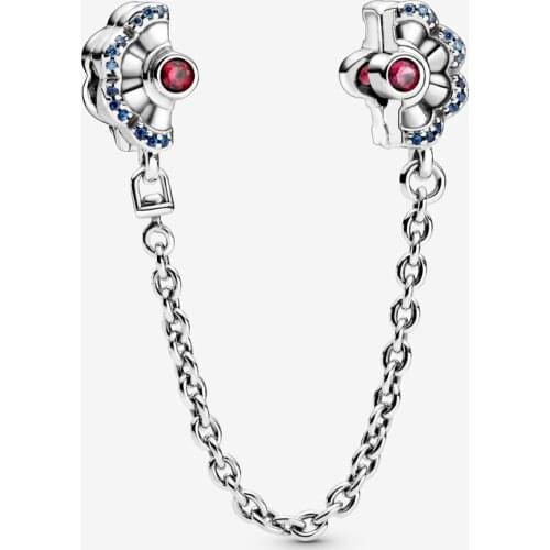 100% 925 Sterling Silver Blue And Pink Fan Shaped Safety Chains Are Suitable For Christmas gift Bracelet Accessories Jewelry