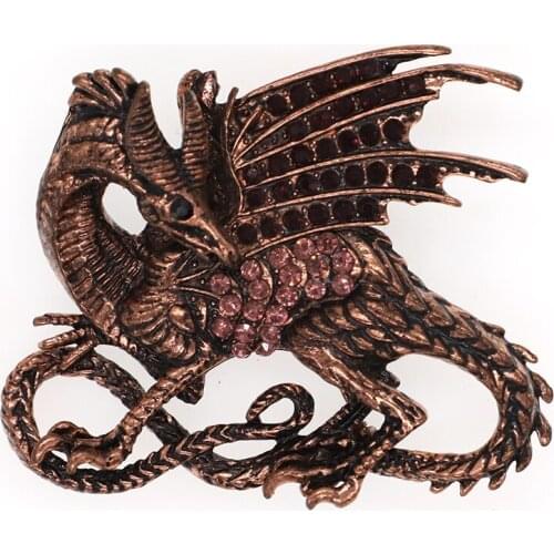 100pcs/ 60mm Antique Copper Purple Pink Colored Rhinestone Vintage Inspired Dragon Brooch Pin Animal Pin