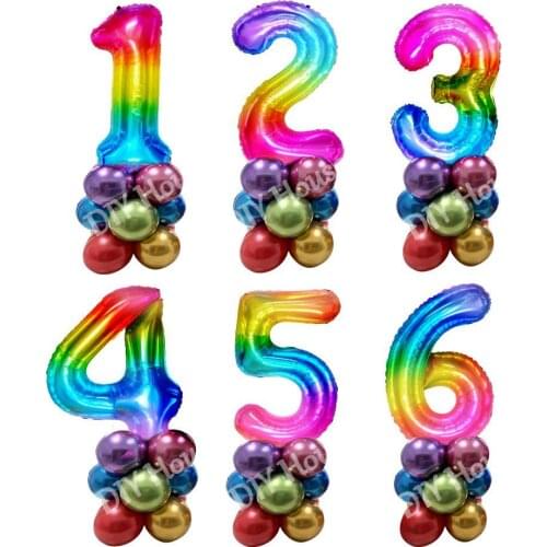 16pcs Rainbow Balloon Kit Number Digit Foil Ball Metal Latex Balloons Kids Birthday Party Anniversary Decor DIY Home Supplies