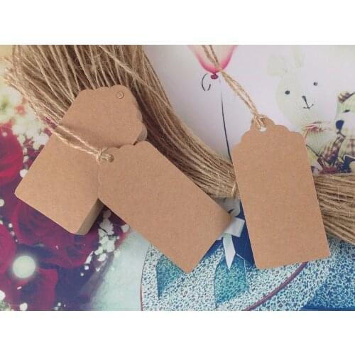 200PCS 8*4cm Kraft Paper Tags+200PCS Hemp Strings Lace Scallop Blank Hang Tags Head Card Price Label Tag Accept Custom Logo
