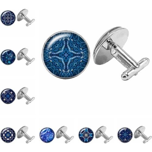 2019 New Sacred Geometry Cufflinks Gothic Mandala Kaleidoscope Glass Cabochon Mens Cufflinks To Send Mens Gifts