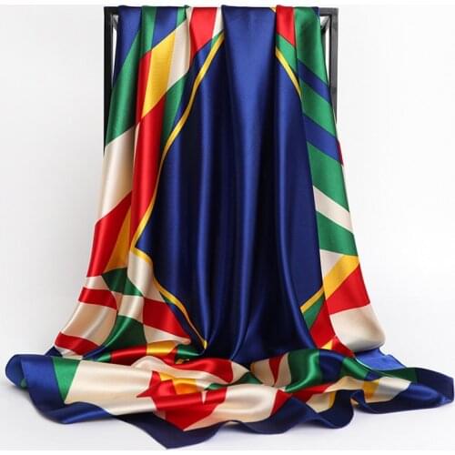 2021 Fashion Kerchief Silk Satin Neck Scarf For Women Print Hijab Scarfs Female 90*90cm Square Shawls and Wraps Scarves For Lady