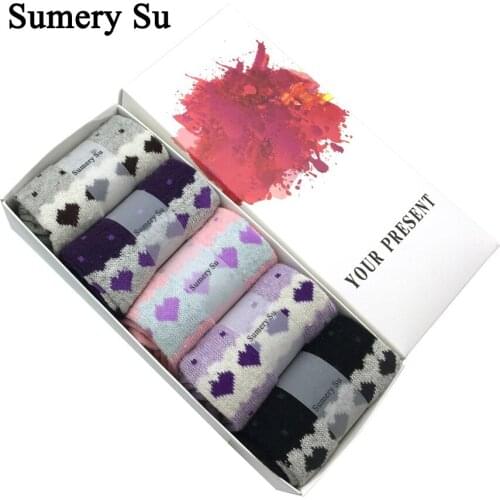 5 Pairs/Lot Wool Socks Women Christmas Gift Socks Winter Warm Cashmere Women Cute Socks Heart Pattern Comfortable Socks