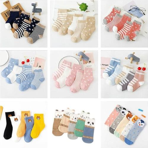5 Pair/Lot Kids Soft Cotton Socks Infant Boy Girl Baby Cute Cartoon Warm Stripe Dots Fashion Sport Socks Toddler Children Gift