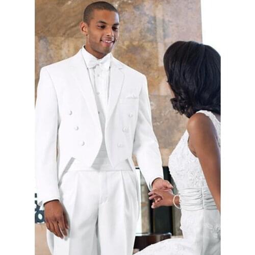 White Italian Mens Tailcoat Wedding Suits for Men Groomsmen Suits 3 pieces Set (Jacket+Pants+Vest) Groom Wedding Suits Men Suits